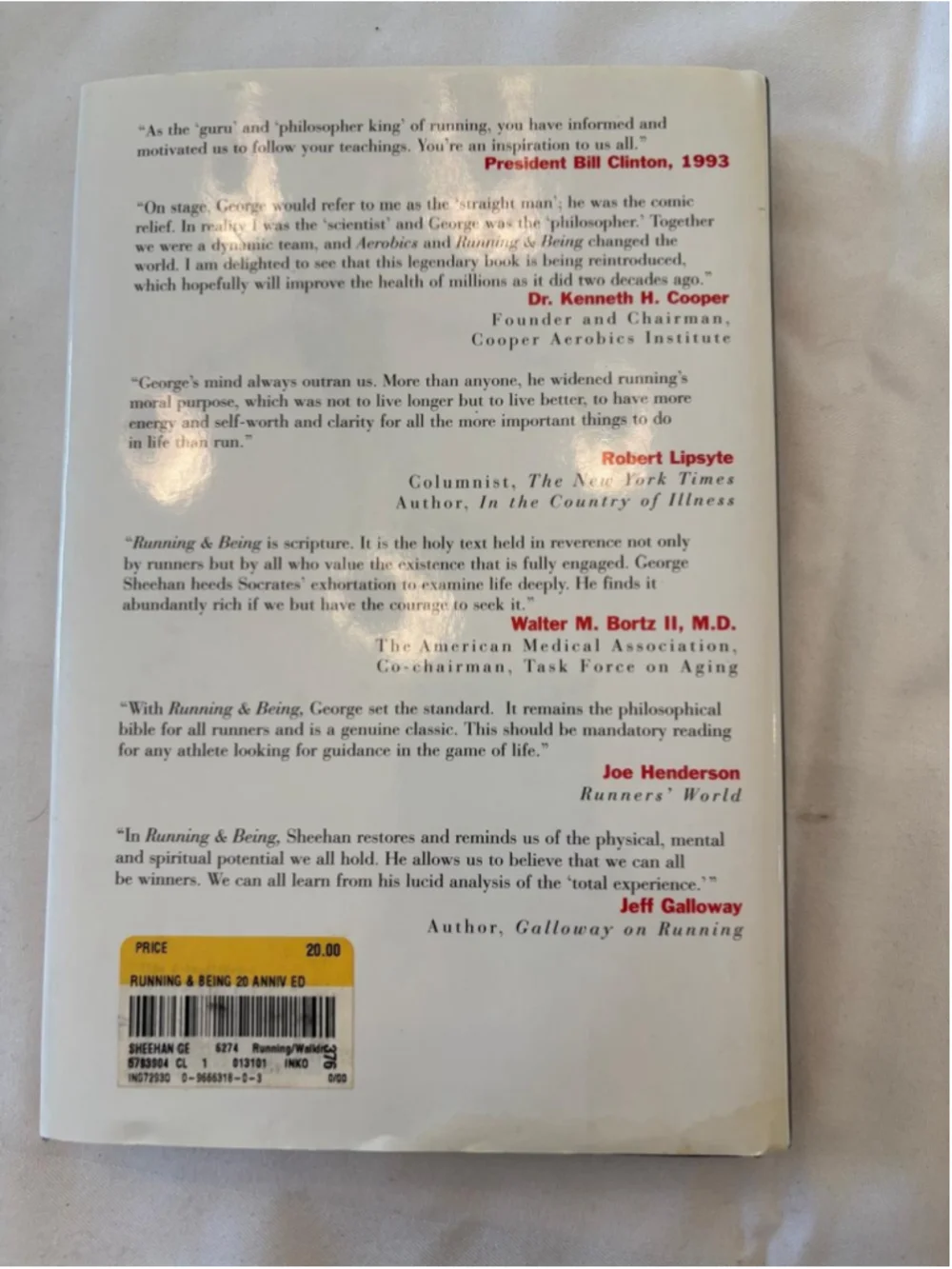Running & Being by Dr. George Sheehan Book One Size Red White #E88